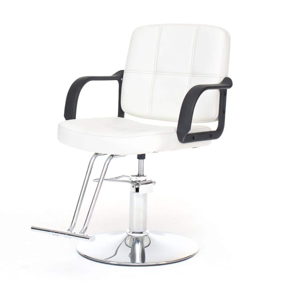 Off White PU Leather Barber Chairs Heavy Duty Hydraulic Pump