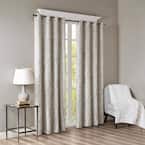 Elysia Silver Damask Knitted Jacquard Damask 50 in. W x 84 in. L Blackout Grommet Top Curtain