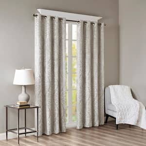 Elysia Silver Damask Knitted Jacquard Damask 50 in. W x 95 in. L Blackout Grommet Top Curtain