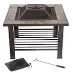 Pure Garden 30 in. Square Steel Fire Pit and Table with Cover M150016 ...