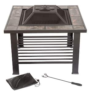 30 in. Square Steel Fire Pit and Table with Cover