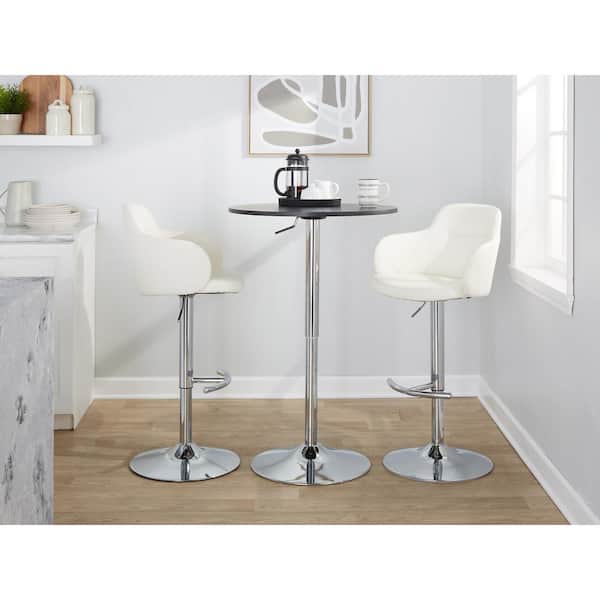 Lumisource Boyne 33 in. White Faux Leather and Chrome Metal Adjustable Bar Stool (Set of 2)