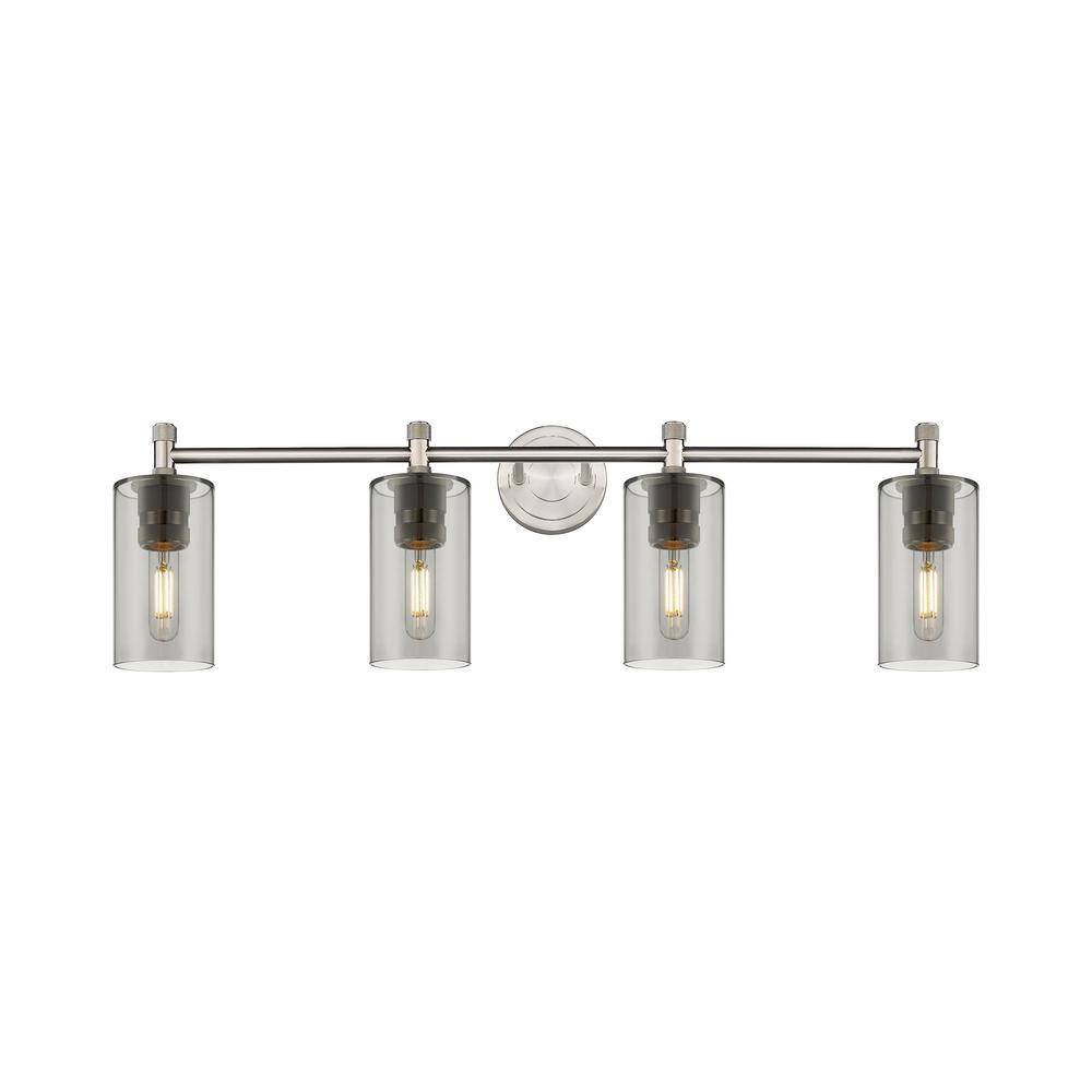 Crown Point 33.88 in. 4-Light Satin Nickel Vanity Light with Black Glass Shade price history on PriceWatchPro
