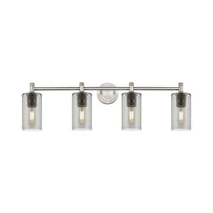 Crown Point 33.88 in. 4-Light Satin Nickel Vanity Light with Glass Shade