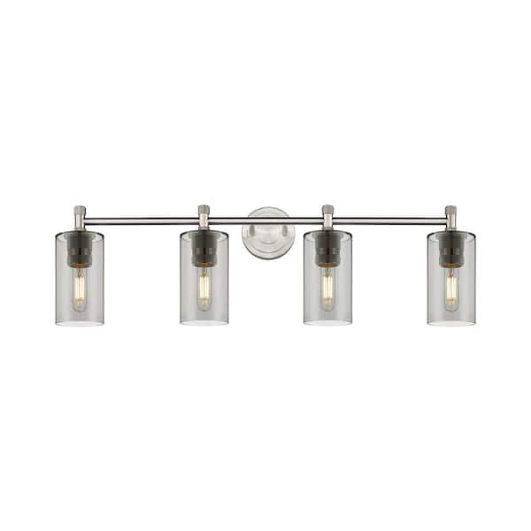 Crown Point 33.88 in. 4-Light Satin Nickel Vanity Light with Glass Shade