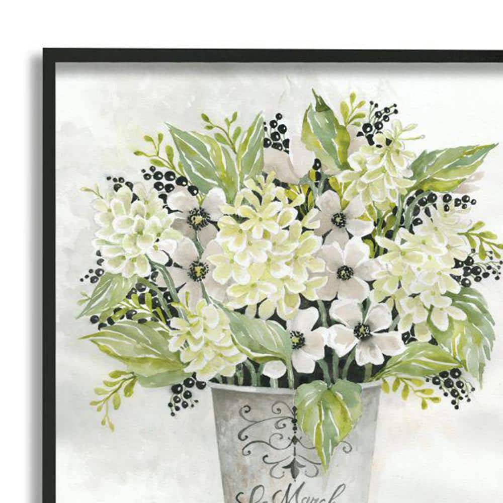 French Floral Greenery Bouquet Black Framed Canvas Print