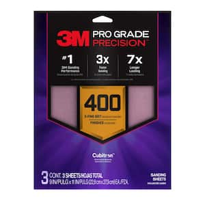 Pro Grade Precision 9 in. x 11 in. 400 Grit Faster Sanding Sheet With No-Slip Grip Backing (3-Pack)