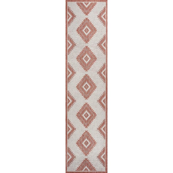 Lior Geometric Salmon/Cream 2 ft. x 8 ft. Moroccan Diamond Indoor/Outdoor Runner Rug