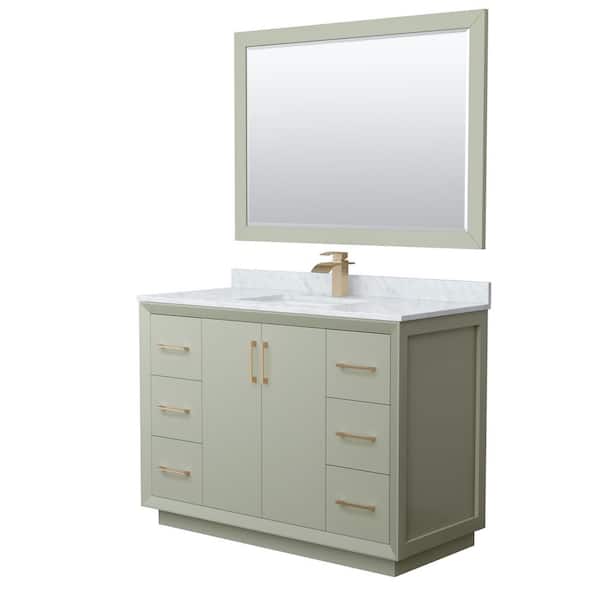 Wyndham Collection Strada 48 in. W x 22 in. D x 35 in. H Single Bath Vanity in Light Green with White Carrara Marble Top and 46 in. Mirror