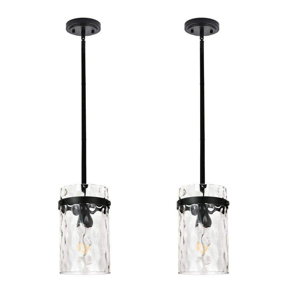 Jasslynn 2-Pack 60W Black Modern Adjustable Pendant Light Fixture with Cylinder Glass Shade for Kitchen Dining Room price history on PriceWatchPro
