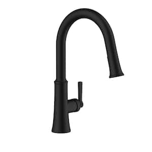 Northerly Single Handle Pull Down Sprayer Kitchen Faucet with Deck Plate 1.75 GPM in Satin Black