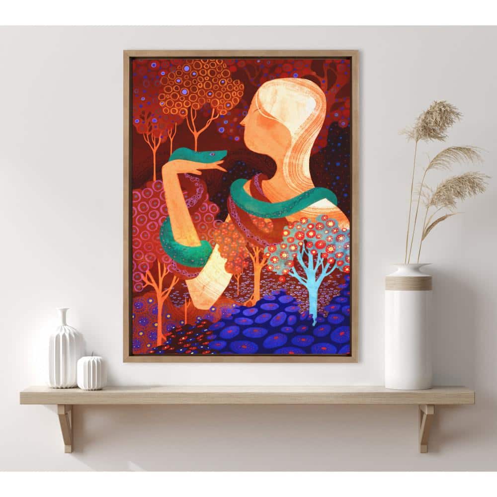 Eden Garden Serpent Print on Canvas with Gold Frame