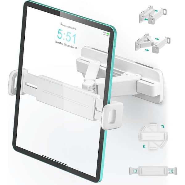 Lukyamzn Fully Adjustable Tablet Wall Mount Holder 360° Rotation Fits 4.7-12.9 Devices No Drilling Required White