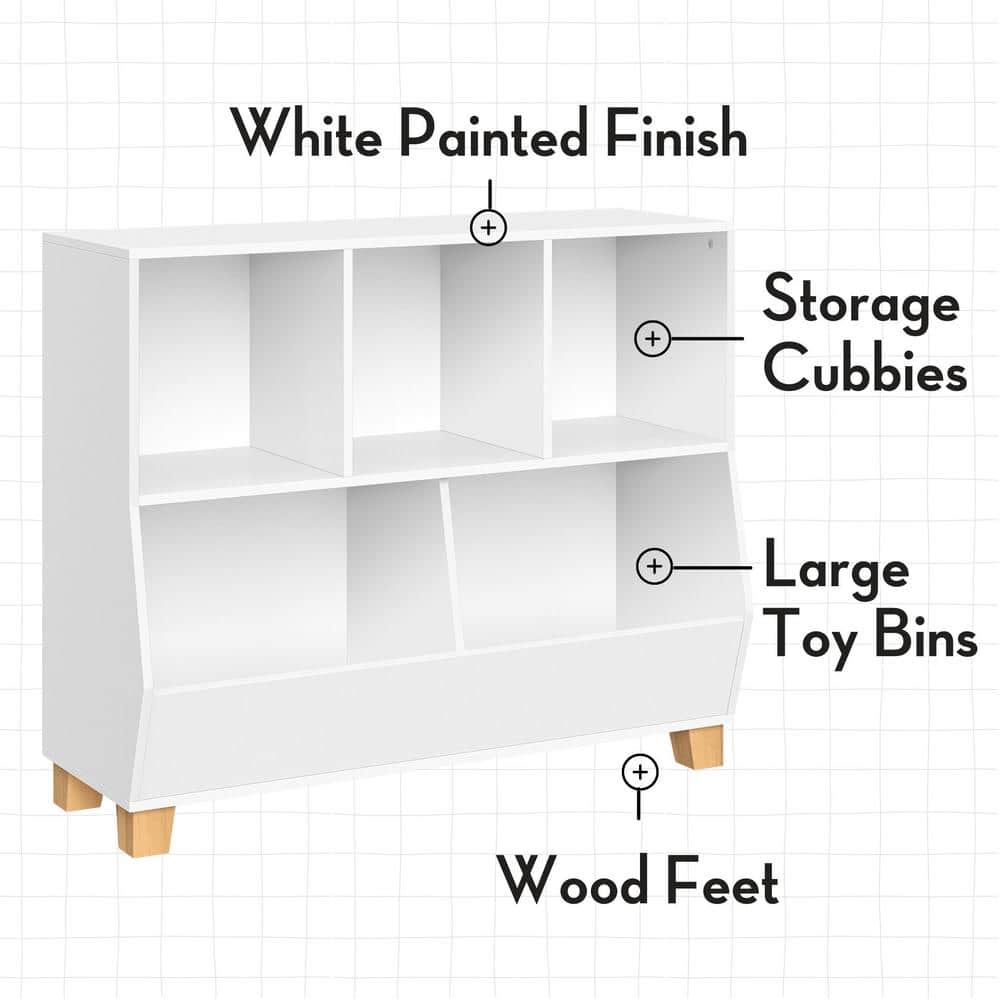 35" White Kids Toy Organizer with Cubbies and Compartments