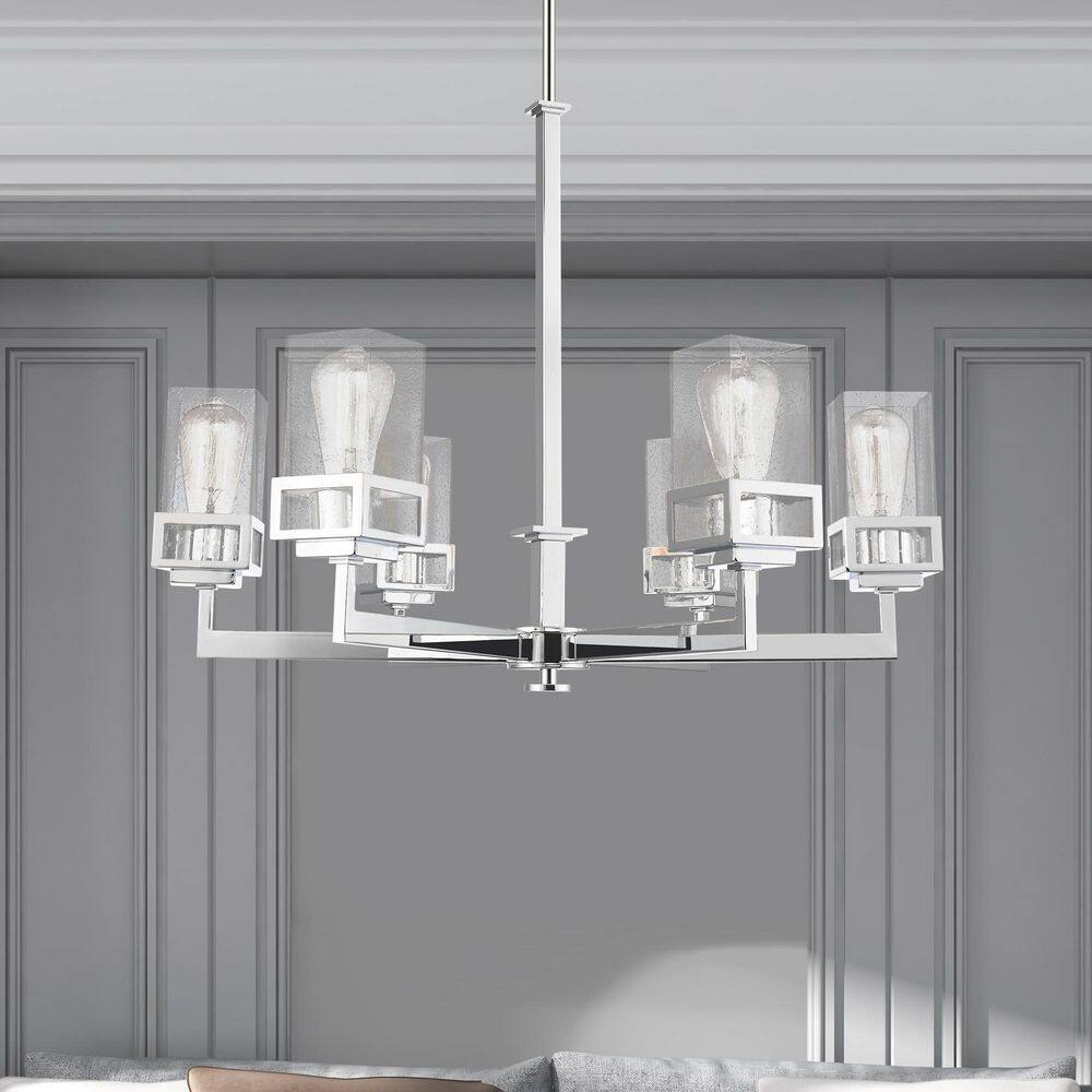 Harding Polished Chrome 6-Light Chandelier with Clear Seeded Glass