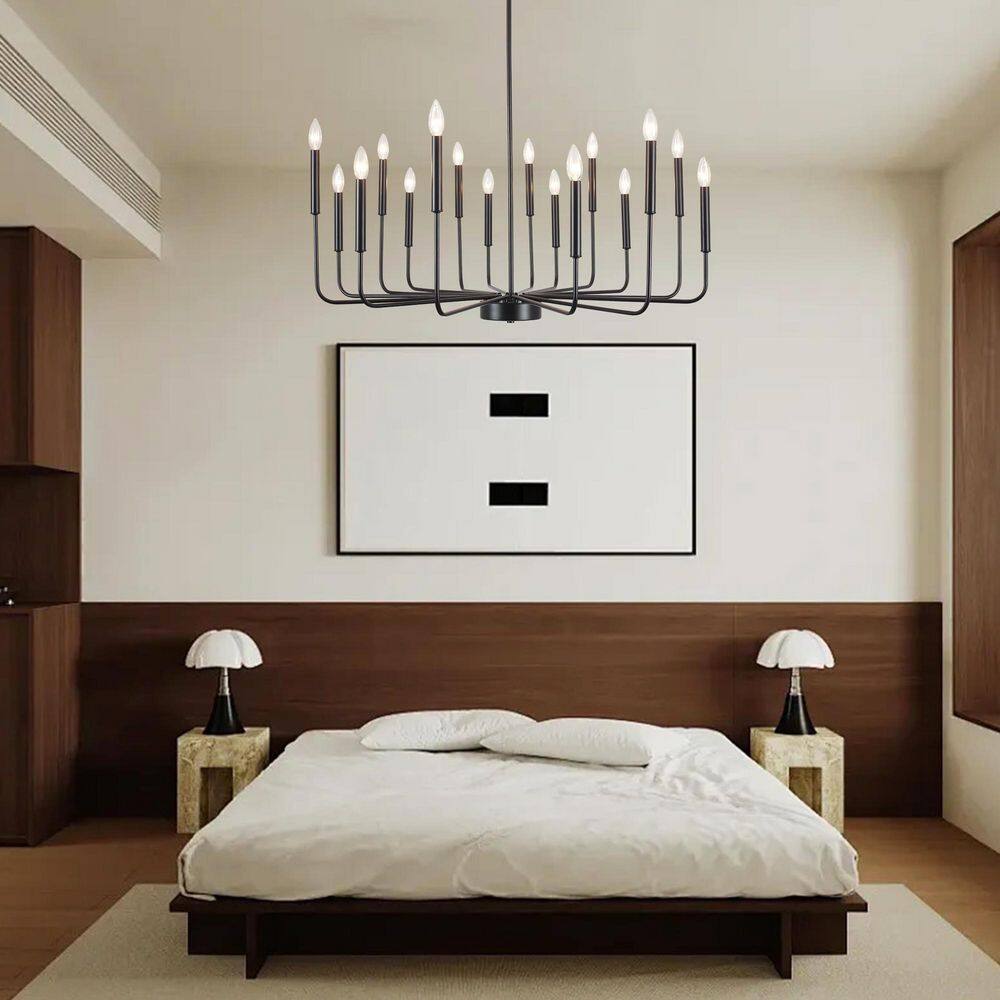 16-Light 37.9 in. Candle Style Black Chandelier Modern Adjustable Height for Dining Room and Kitchen price history on PriceWatchPro