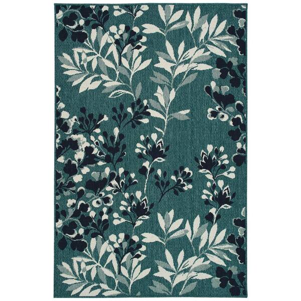 Pianta Collection Teal 1'11" x 3'7" Rectangle Residential Indoor-Outdoor Throw Rug
