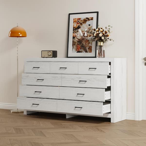 FUFU&GAGA White Wood Grain 63 in. W Wooden Chest of Drawers