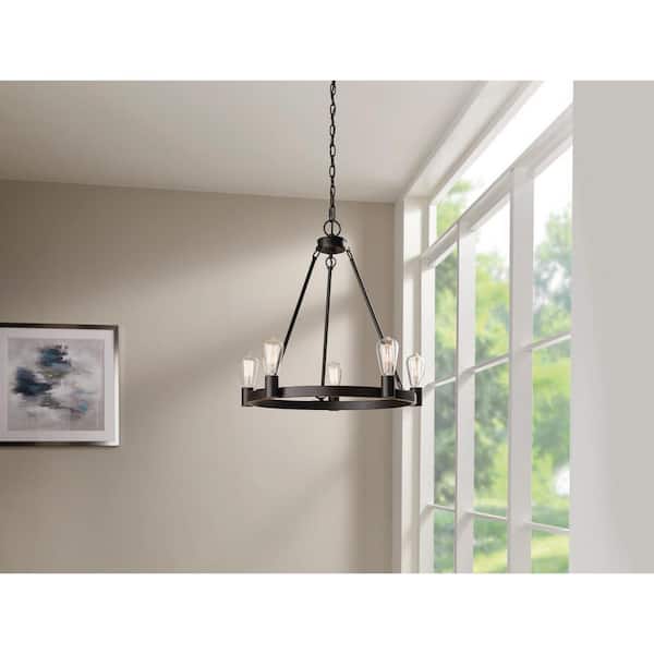 Hampton Bay Moreland 5-Light Traditional Oil-Rubbed Bronze Hanging Wagon Wheel Candlestick Chandelier