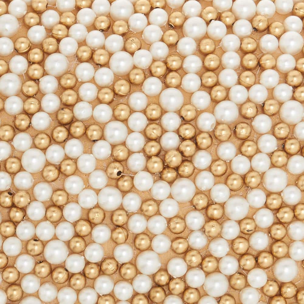 Ivory and Gold Beaded Lumbar Throw Pillow 10" x 14"