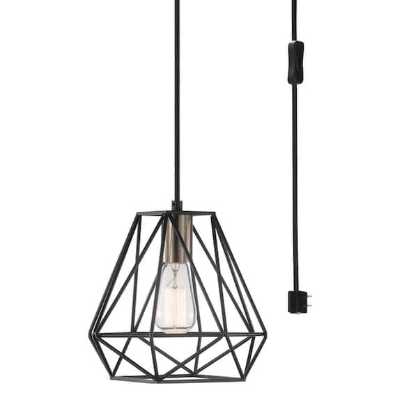 Globe Electric Dawson 1-Light Dark Bronze Plug-In or Hardwire Pendant Lighting with 15 ft. Cord