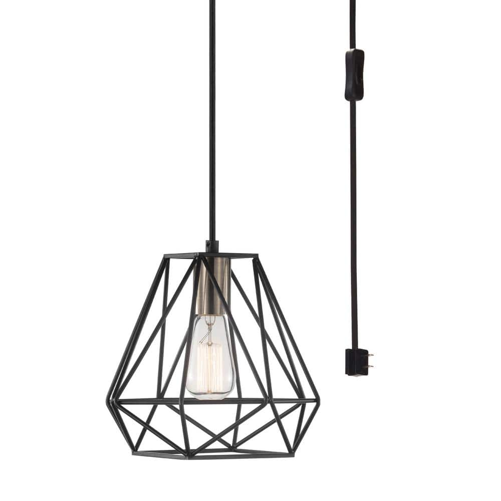 Hampton Bay Brielle 60-Watt 1-Light Matte Black Shaded Pendant Light with  Cage Shade 67000094 - The Home Depot