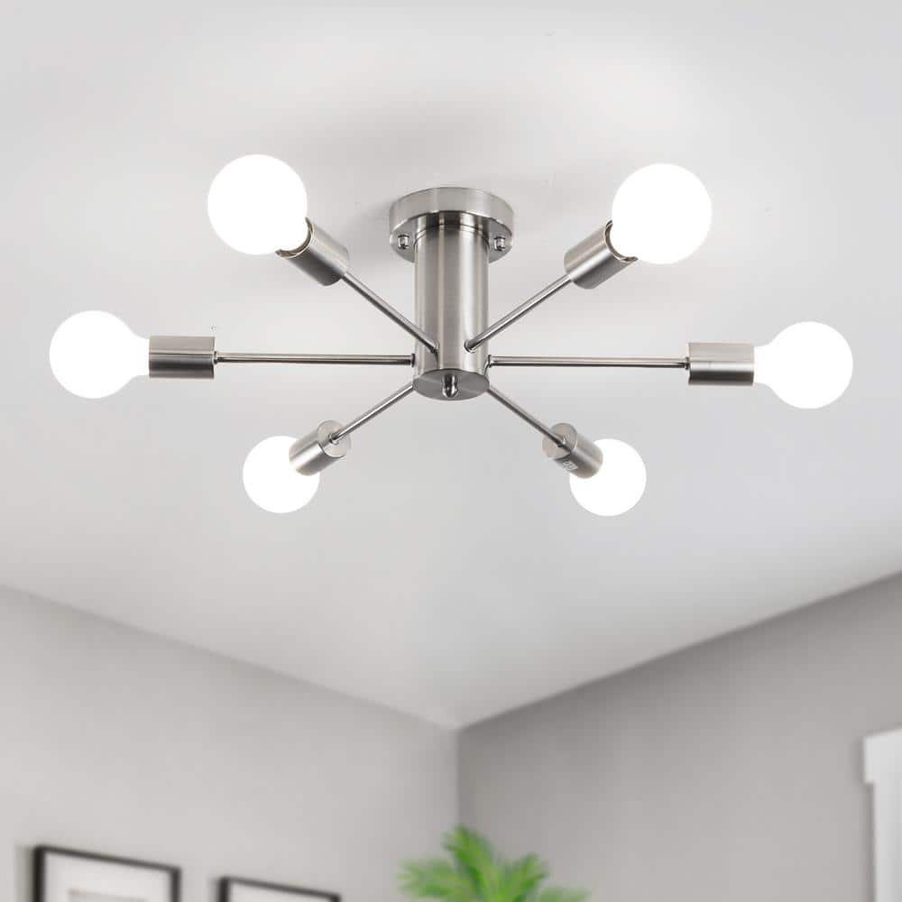 Nickel 6-Light Sputnik Linear Chandelier