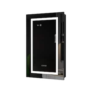 20 in. W x 32 in. H Black Defogging Glass Surface Mount Medicine Cabinet with Mirror with 3 Sensitive Buttons