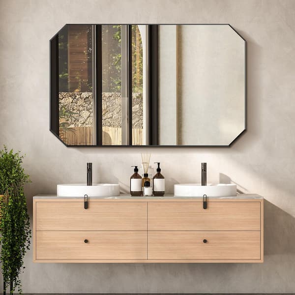 Allure 48 in. W x 30 in. H Octagon Aluminum Framed Wall Mounted Bathroom Vanity Mirror in Matte Black