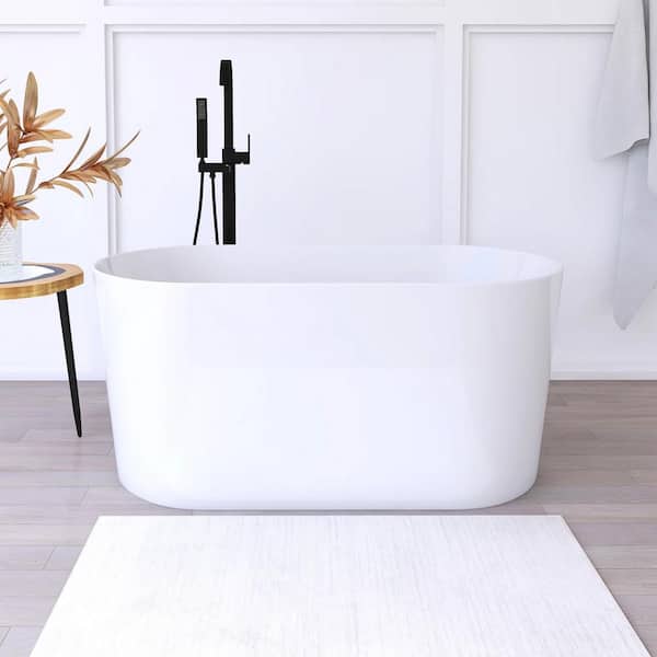 JimsMaison 55 in. x 28 in. Acrylic Freestanding Flatbottom Soaking Bathtub in Glossy White