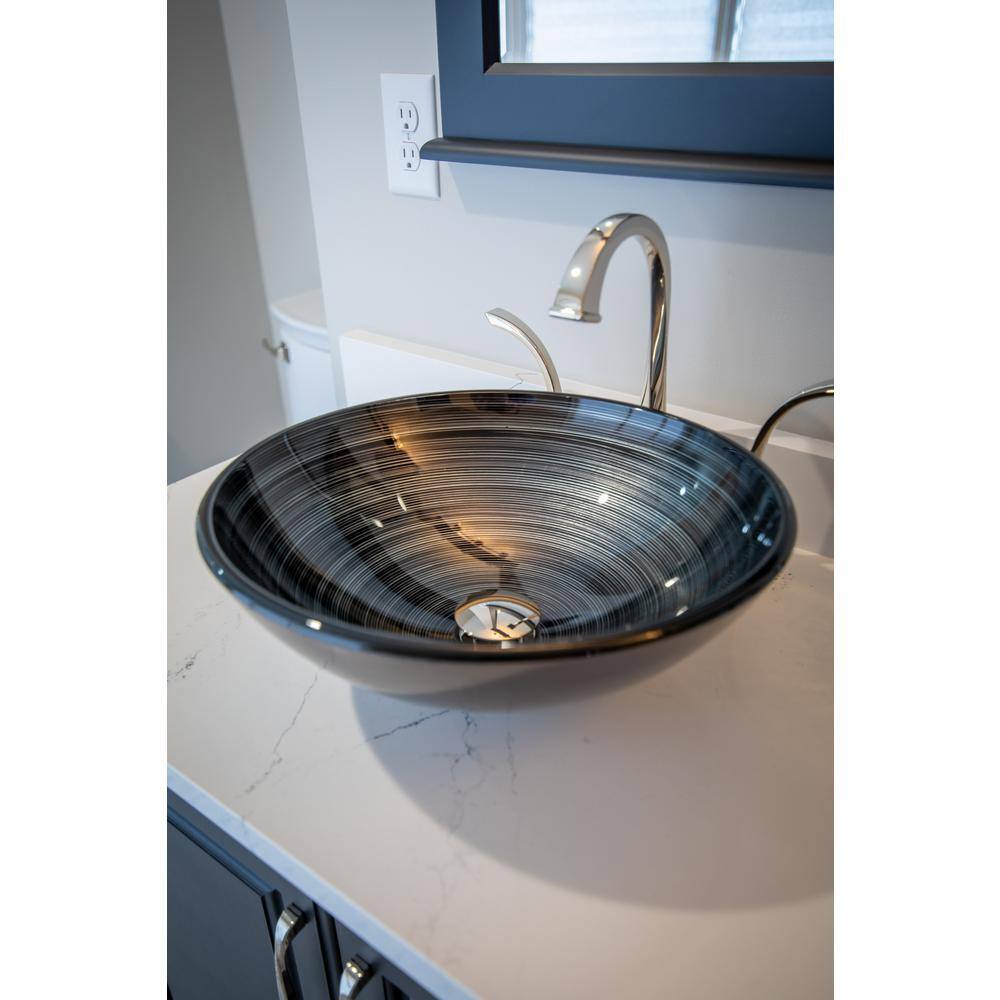 16.38'' Silver and Black Glass Vessel Sink