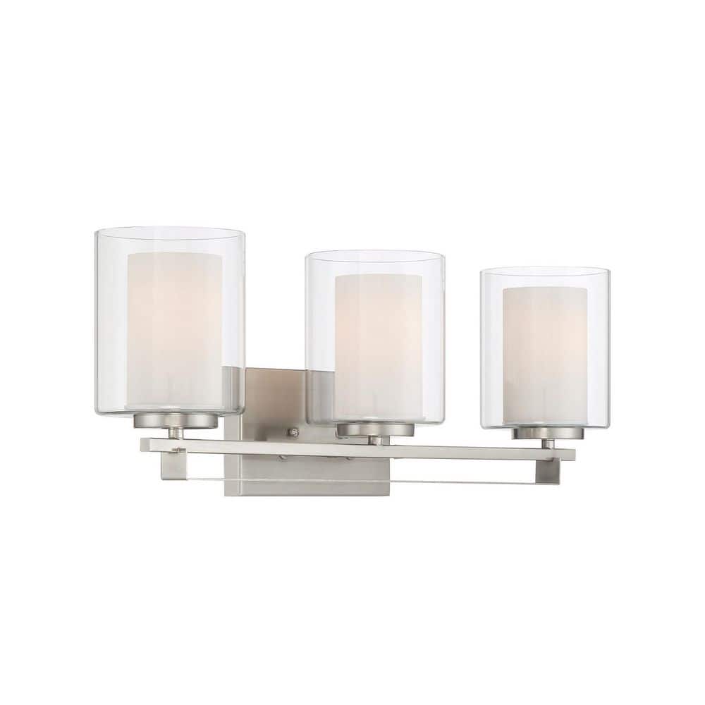 Transitional Etched White Glass & Brushed Nickel 3-Light Bath Bar