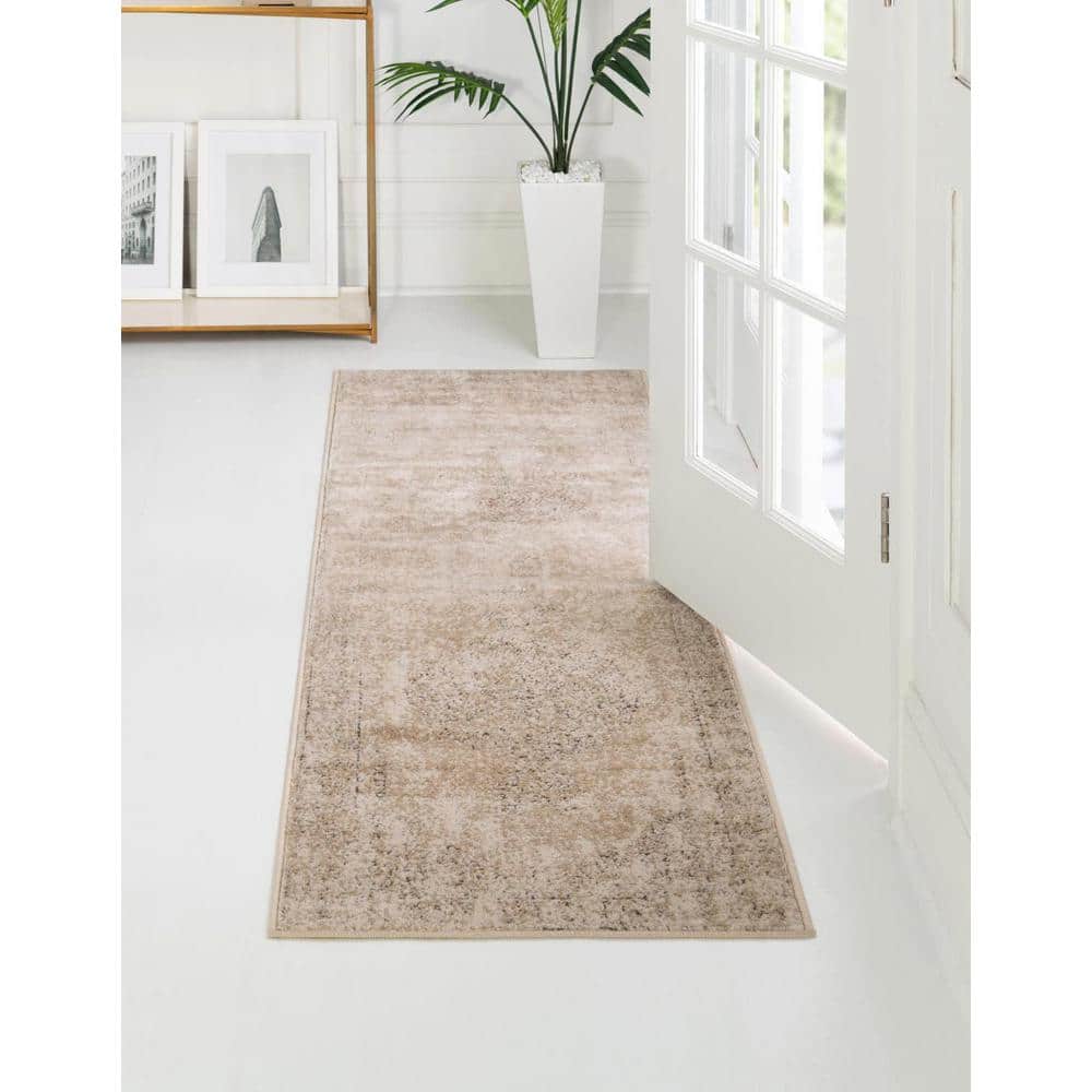 Serene Ivory Abstract 6' Indoor Runner Rug with Stain-Resistant Finish