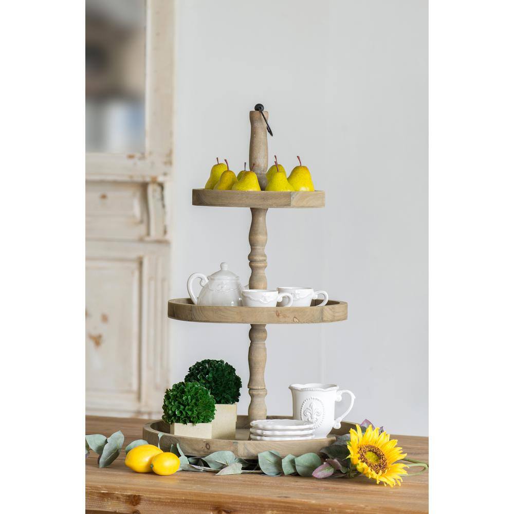 Woodruff Weathered Natural 3-Tier Round Wood Serving Tray