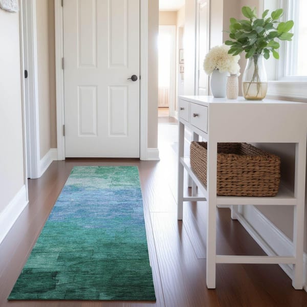 Mayfield Premium Machine Washable Abstract AMF1465 Teal 2 ft. 3 in. x 7 ft. 6 in. Runner Rug