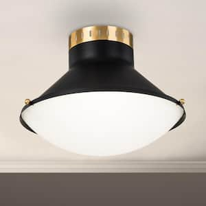 16 in. 15-Watt Modern Black Color Selectable 3000K/4000K/5000K Dimmable LED Flush Mount with White Glass Shade