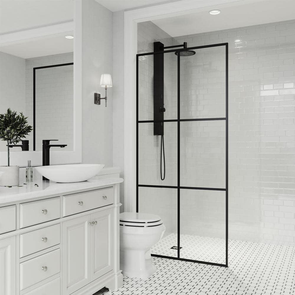Ventana 34" W x 74" H Matte Black Framed Shower Screen