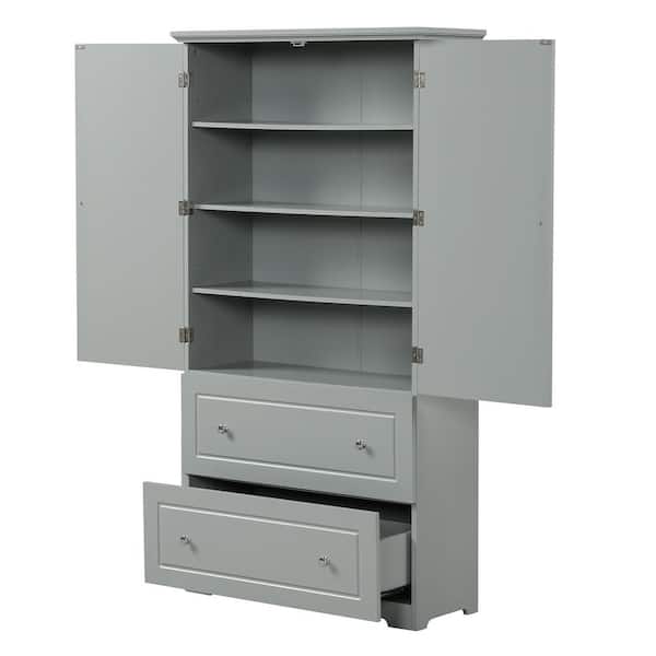 32.6 in. W x 13 in. D x 62.3 in. H Bathroom Gray Linen Cabinet