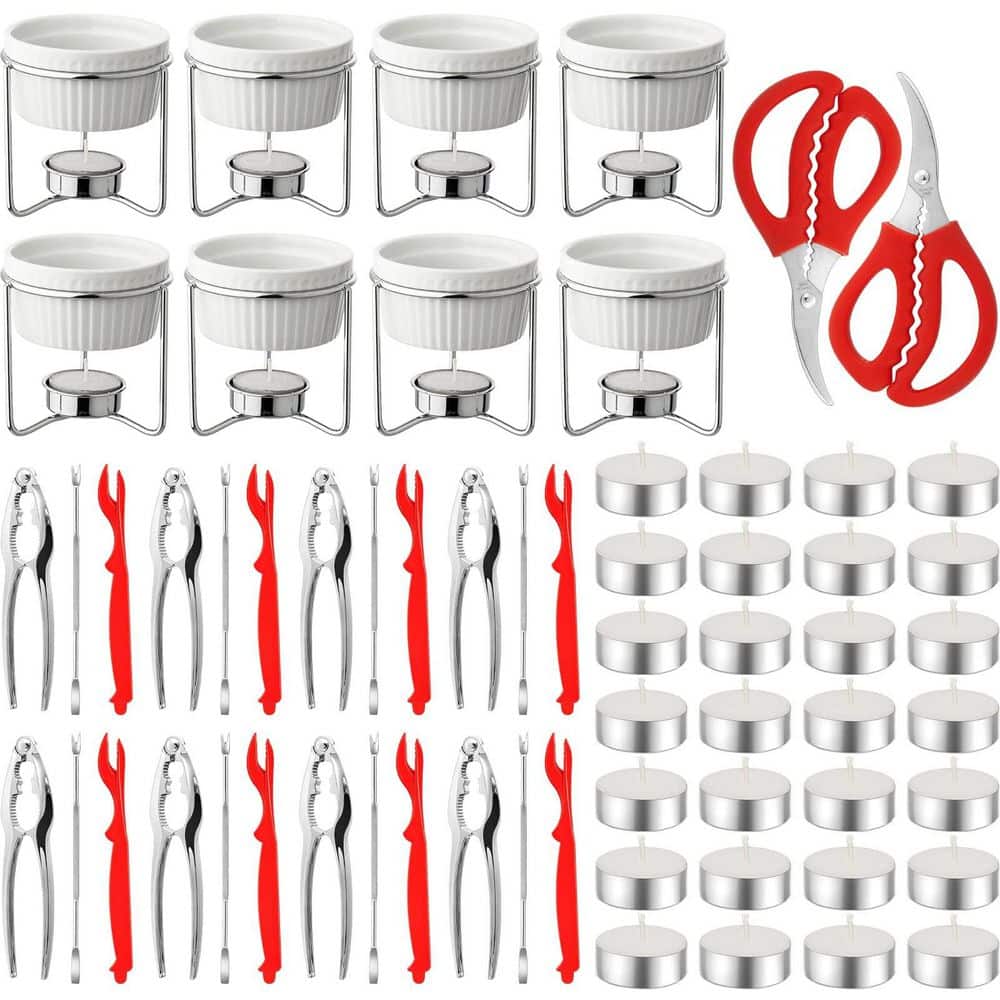 Wudkey 62-Piece Seafood Tools with Butter Warmers, Leg Crackers, Forks, Seafood Scissors, Lobster Shellers, Tealight Candles PF9W48_0