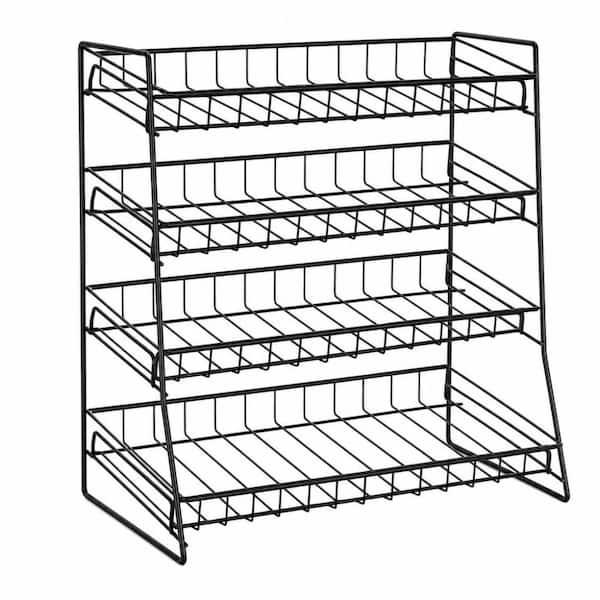 4-Shelf Metallic Countertop Display Rack, Heavy Duty Iron Snack Candy Organizer Stand with Space Saving Design, Black