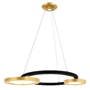Deux Lunes 2 Light Integrated LED Chandelier With Sun Gold and Black Finish