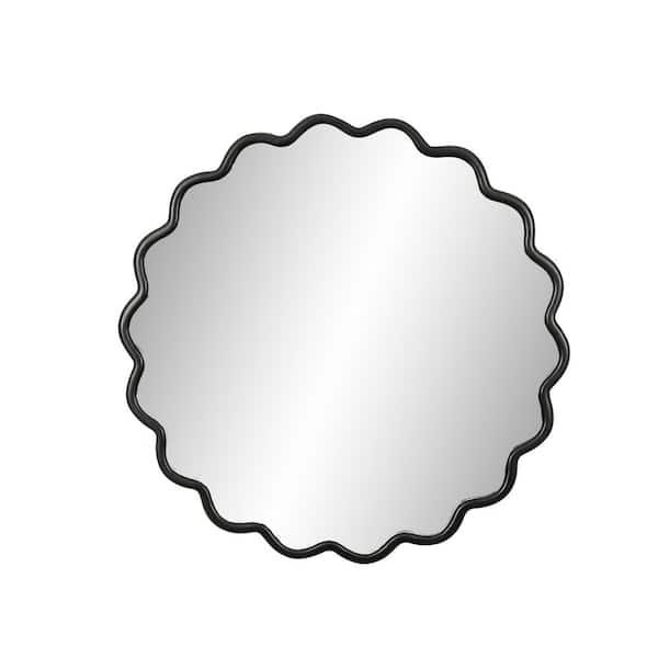 COWLOWN 31.1 in. W x 31.1 in. H Wavy Round Framed Wall Bathroom Vanity Mirror in Antique Black