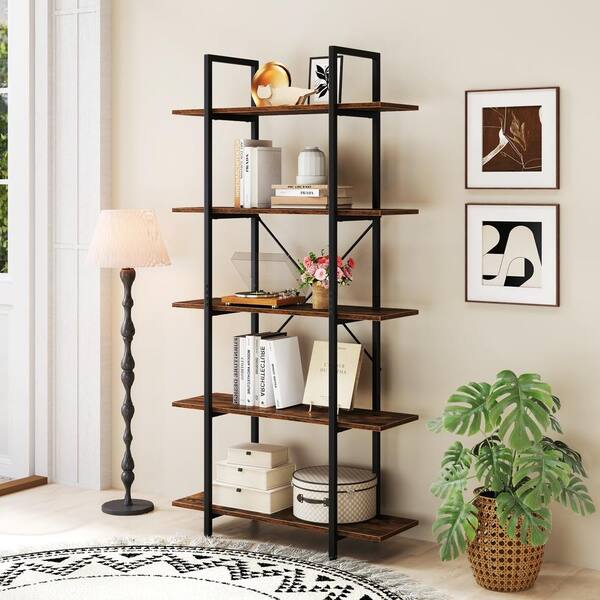 industrial shelf 5段 ビンテージ ブラウンIPR80 Bunpeony 5-Tier 62 Inch Tall Vintage Industrial Bookcase with Open