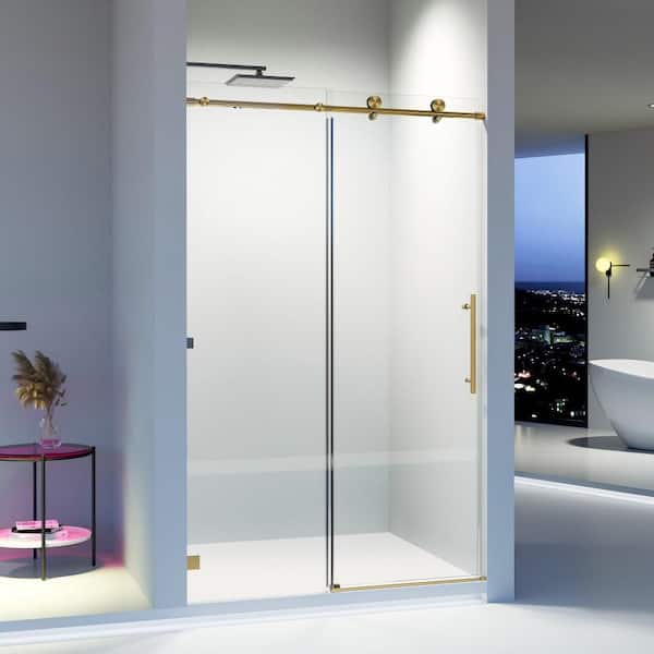 46-48 in. W x 76 in. H Frameless Sliding Shower Door in Brushed Gold w/ 5/16 in. Tempered Glass Stainless Steel Hardware