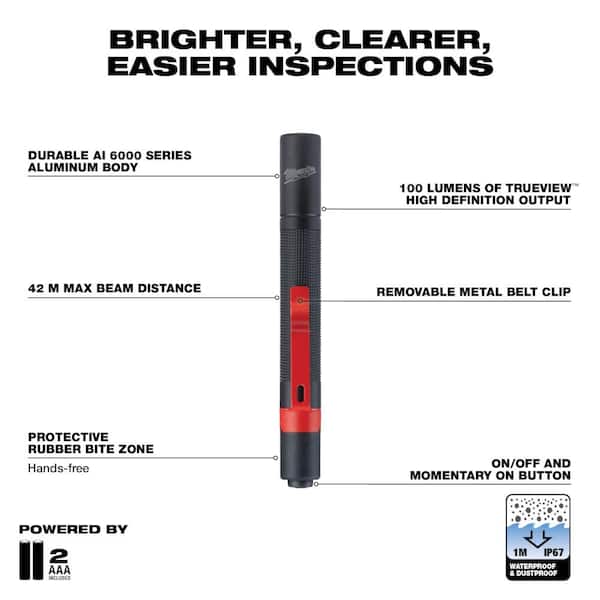 milwaukee 325 lumens flashlight Milwaukee 325 Lumens LED Aluminum Flashlight w/100 Lumens Aluminum Pen Light w/Clip