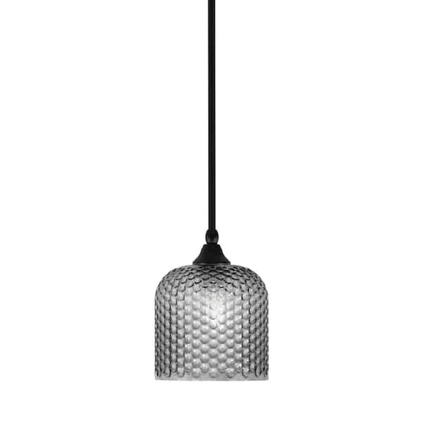 Unbranded Sparta 100-Watt 1-Light Matte Black Shaded Pendant Light Mini Pendant with Smoke Textured Glass, No Bulb included