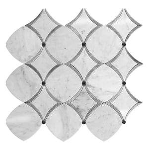 Elysian 12' x 12" Polished Stone White, Gray Marble Stone Mosaic Diamond Wall and Floor Tile (4.83 sq. ft./Case)-5 Pack