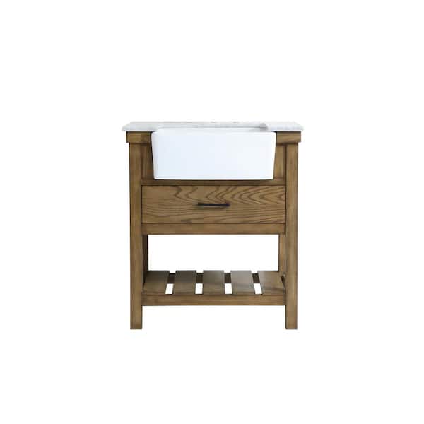 Unbranded Timeless Home 30 in. W x 22 in. D x 34.13 in. H Single Bathroom Vanity Side Cabinet in Driftwood with White Marble Top