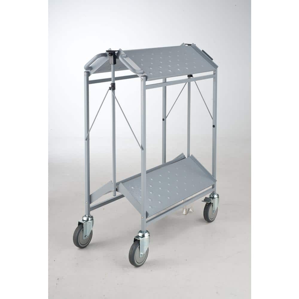 Master Grade Folding Carts, 2-shelf Grey, 550 lb. Capacity, Swivel Caster Size 5 in. x1.5 in. with 2 Brakes, Silver -  BC-3010H