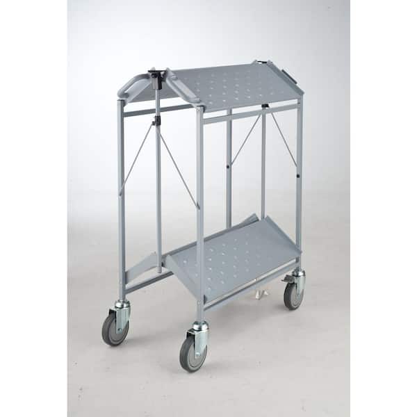 Master Grade Folding Carts, 2-shelf Grey, 550 lb. Capacity, Swivel Caster Size 5 in. x1.5 in. with 2 Brakes